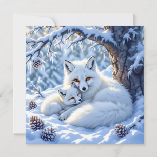 Zorros blancos dulces en la nieve