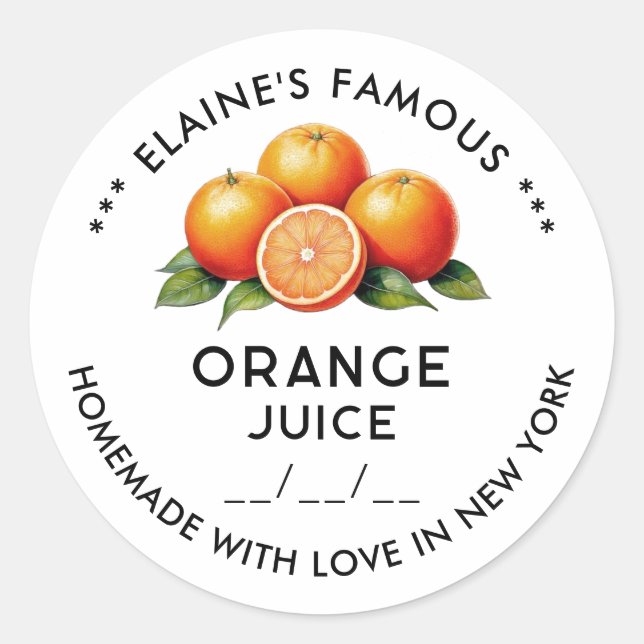 Zumo de naranja casero preserva al pegatina con ci (Anverso)