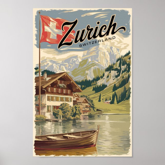 Zurich Suiza Painterly Viaja arte Vintage (Frente)