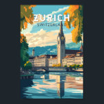 Zurich Suiza Viaje al arte Vintage<br><div class="desc">Diseño de viaje vectorial retro de Zurich. Las pintorescas callejuelas del centro de Altstadt (casco antiguo),  a ambos lados del río Limmat,  reflejan su historia pre-medieval.</div>